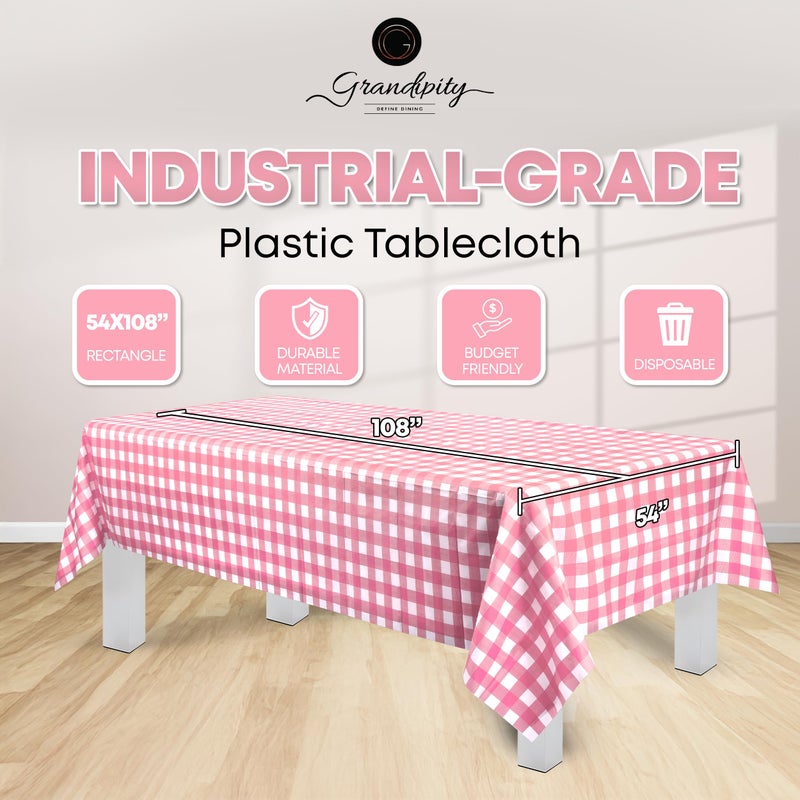 Grandipity Pink Gingham Checkered Plastic Table Cloth Disposable (6 Pk) 54in x 108in Plastic Tablecloths for Rectangle Tables - Premium Party Table Cloths Disposable for 6ft to 8ft Rectangle Tables - Image 2